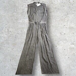 Soft Surroundings NWT Jumpsuit M Gray Mineral Wash Sleeveless Tie Waist